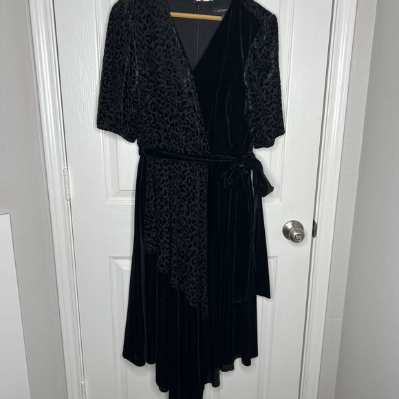 Lane Bryant Velvet Burnout Black Leopard Print Midi Dress Size 14/16 Puff Sleeve - Picture 1 of 12